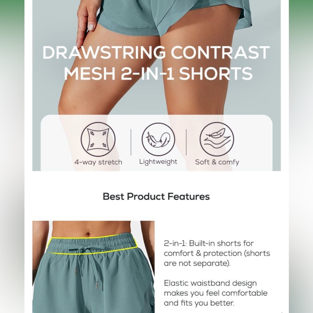 NWT Halara Drawstring Contrast Mesh 2 in 1 shorts Women’s XS - Picture 5 of 14